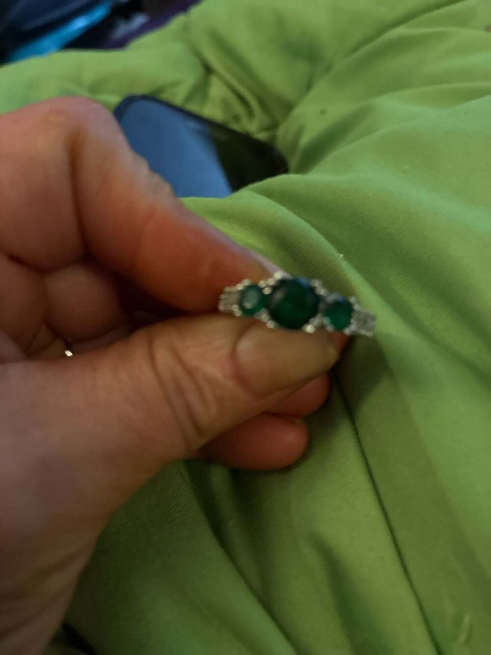 Three-Stone Round-Cut Emerald and Diamond Accent Ring in Sterling Silver